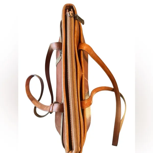 Brighton Shoulder Handbag Vintage Russet Brown Leather Croc Trim Purse Old Money - Image 10