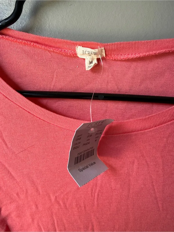 NWT J.Crew Factory Coral Pink Long Sleeve Tee Size Medium - Image 4