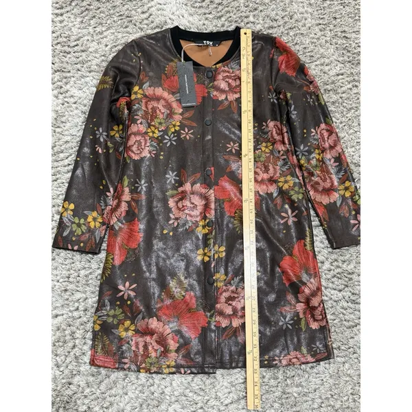 TOV Los Angeles Faux Leather Floral Snap Front Coat Dress Jacket Duster 38 NWT - Image 10
