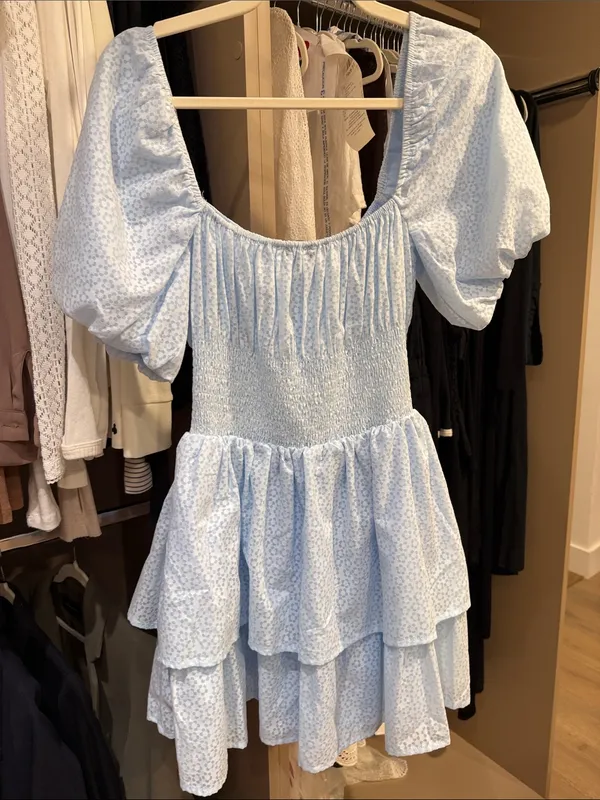 Lulu's Light Blue Puff Sleeve Tiered Mini Dress - Image 3