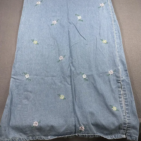 Vtg Mountain Lake Casuals Dress Womens Small Blue Denim Floral Maxi Jumper - Image 3