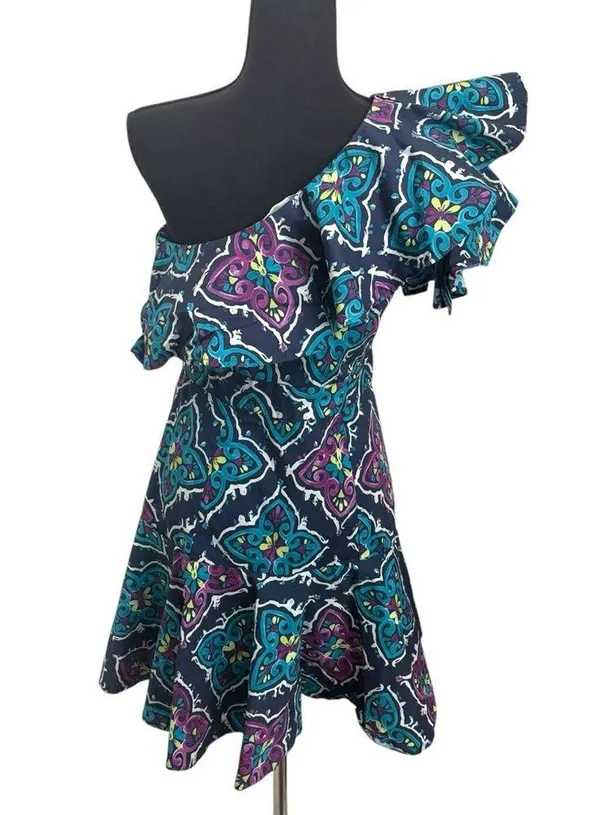 Josie natori premium cotton printed ruffle flare mini off shoulder dress - Image 6