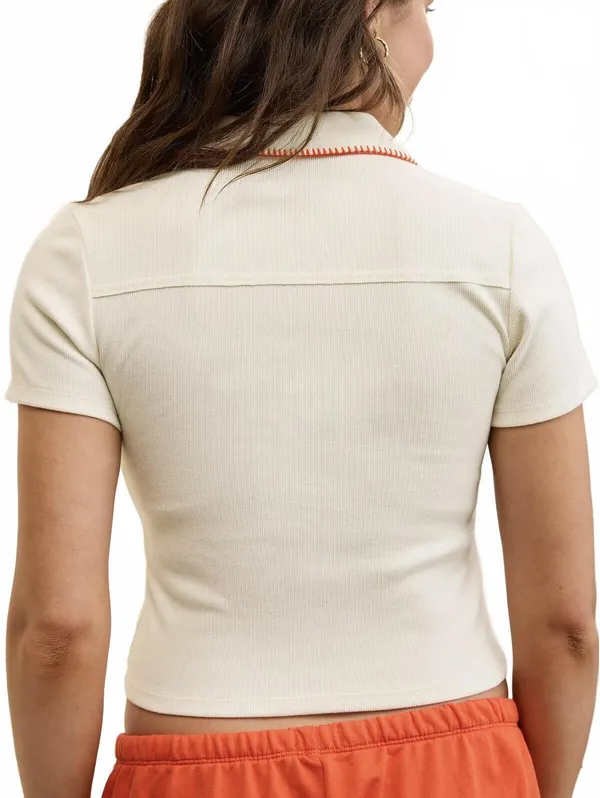 AE Aerie Cropped Polo T-Shirt American Eagle Black NWT Natural Size Medium - Image 2