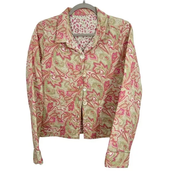 Hand Quilted Paisley Pink Floral Print Coat Jacket Boho‎ Cottagecore Spring - Image 2