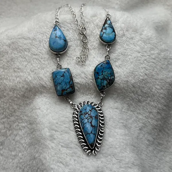 Turquoise Natural Gemstone 925 Silver Plated 16” Necklace - Image 2