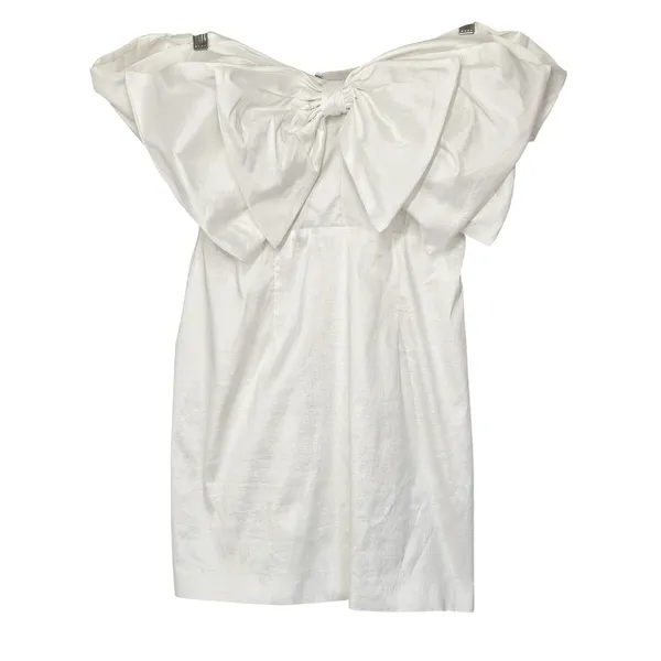 Bardot Mini‎ Bow Dress in Shimmer White Size US XL Cocktail Bridal Statement NEW - Image 4