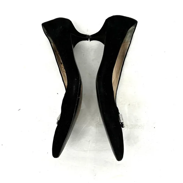 Coach Monroe Black Suede Kitten Heels Crystal Bow Pumps Women's Size 9 - Image 6
