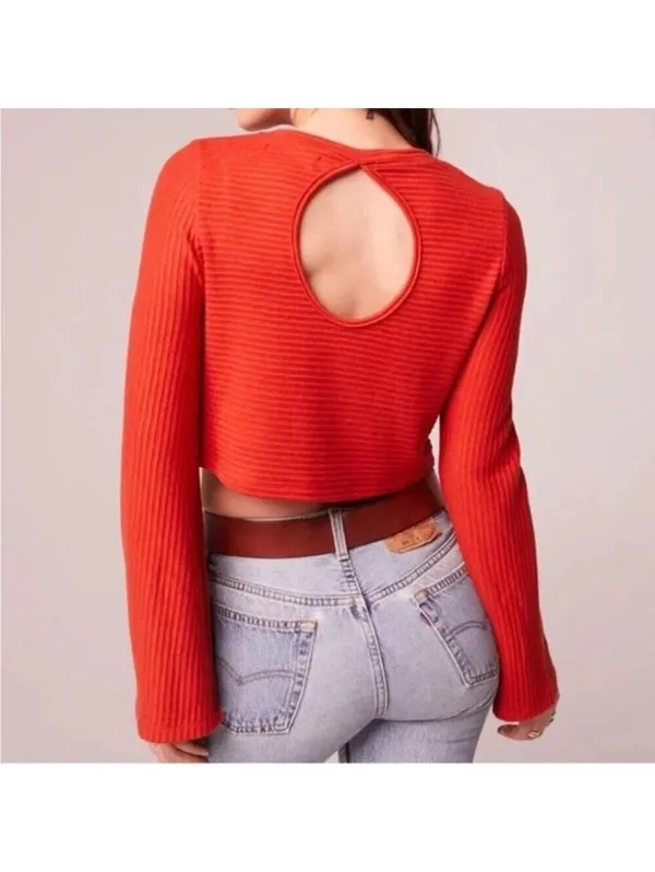 Band of the Free NWT Womens Alize Long Bell Sleeve Crop Top Orange Crop Top S - Image 2