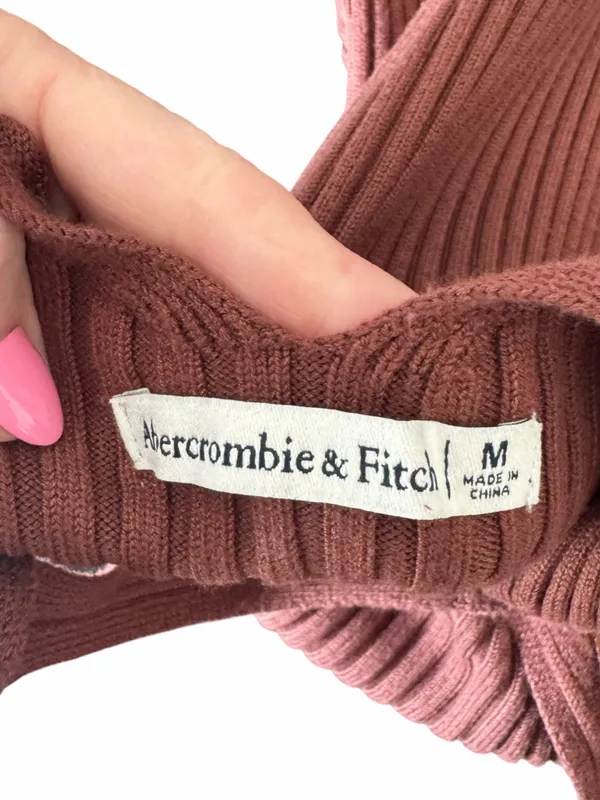 Abercrombie - V-Neck Ribbed Midi Sweater Dress Brown Sz M - Image 6