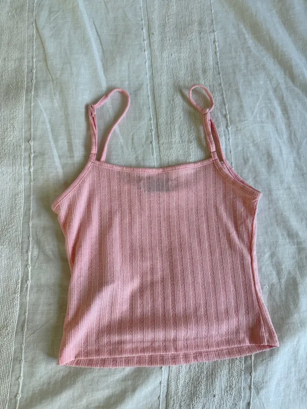 Edikted Irene Pointelle tank top light pink cropped with white bow NWOT - Image 3