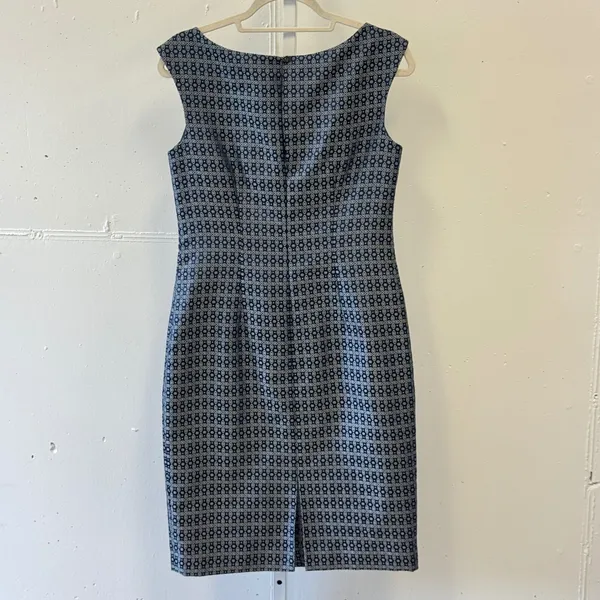 Anne Klein Geometric Diamond Sheath Dress Size 4 Sleeveless Office Navy Blue - Image 2