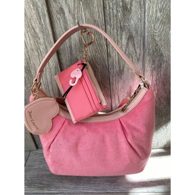 Juicy Couture Pink Terry Hobo Bag Set | Rhinestone Butterfly Logo - Image 2