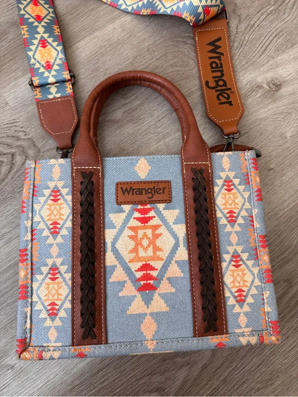 Wrangler Aztec Blue Western Tote Bag Crossbody Purse - Image 2