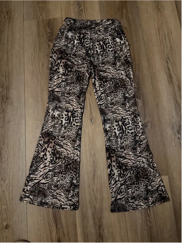 NEW SOLY HUX Leopard Elastic High Waist Flare Leg Pants S - Image 4