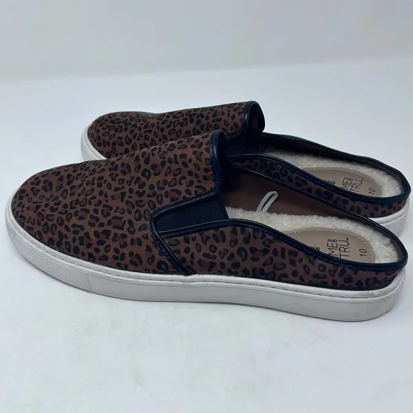 Time and Tru Women's Animal Print Twin‎ Gore Mules Faux Fur Insides Size 10 - Image 2