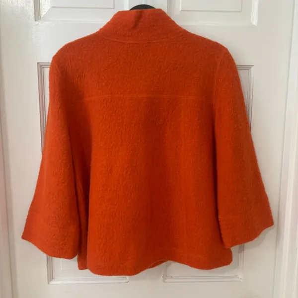 Sandro Sz M‎ Statement Boho Cozy Orange Textured Wool Swing Coat Jacket Colorful - Image 3