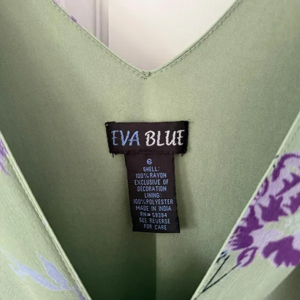 vintage 90s/y2k fairy boho Eva Blue green & purple beaded floral midi dress sz 6 - Image 3