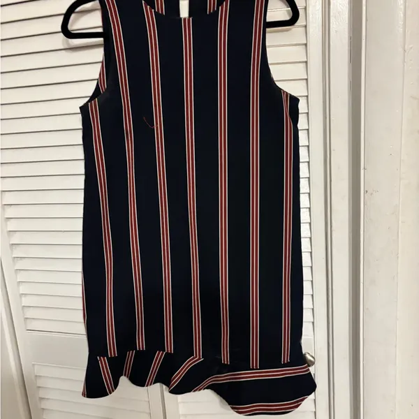 Zara Navy Red Stripe Thick Shift Dress Ruffle Hem m - Image 5