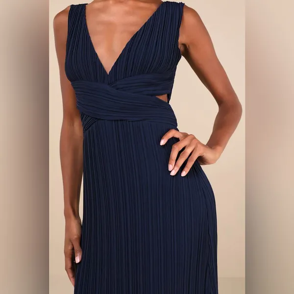 Lulus Compelling Poise Navy Blue Plisse Cutout Sleeveless Maxi Dress Size Medium - Image 3