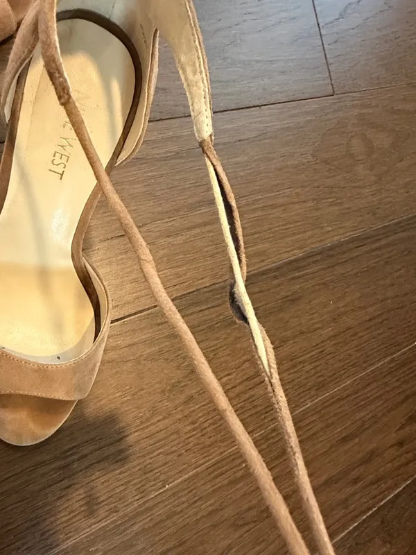 Nine West Suede Lace-Up Open-Toe Heels in Tan Size 7 - C37-085 - Image 9