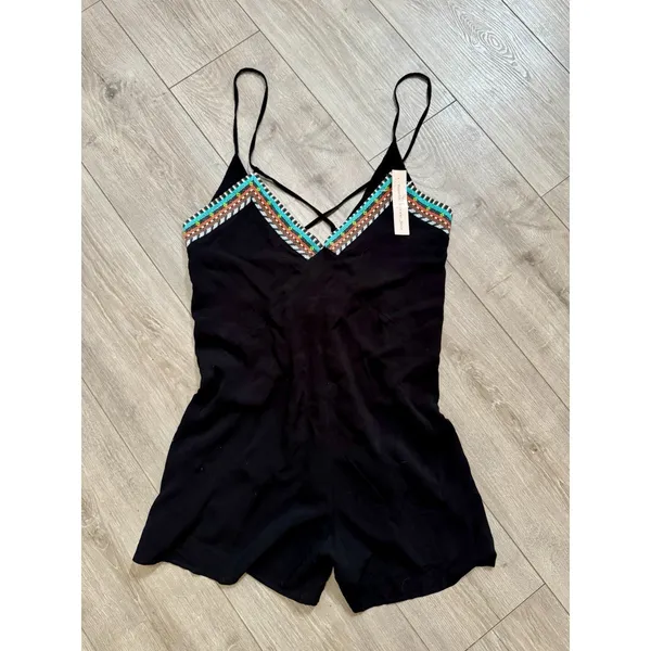 NWT Nanette Lepore Tribal Beat Romper Black Swim Coverup Size S‎ - Image 3