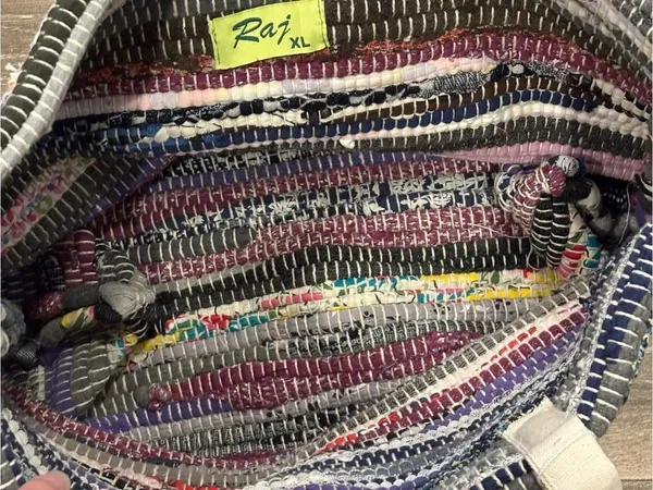 Raj Anthropologie Handwoven Multicolor Fringe Tote Bag - Cream Handles NWT - Image 4