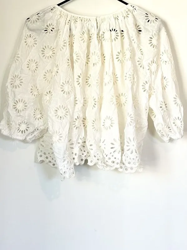 NWT Madewell Embroidered Shirred Puff-Sleeve Top - Size: Small - Image 10