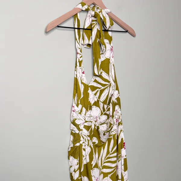 NEW Zara Linen Floral Tropical Halter Neck Maxi Dress Green Khaki White Pink XS - Image 10