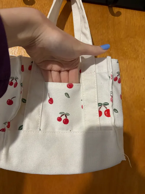 Shein Small Canvas Cherry Print Tote Bag - Image 3