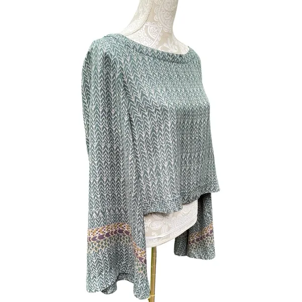 Free People Stars Align Sage Green Bell Sleeves Crop Blouse M Boho Festival Sz M - Image 5
