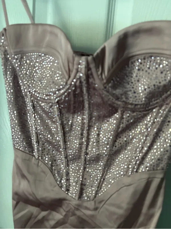 Oh Polly Moonstruck satin mini dress corset-style bodice rhinestone women size 0 - Image 12