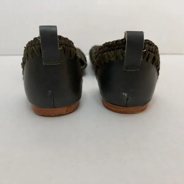 Free People Shoes Womens Size 7.5 38 Green Leather Woven Slip On Flat Sandals - Image 4