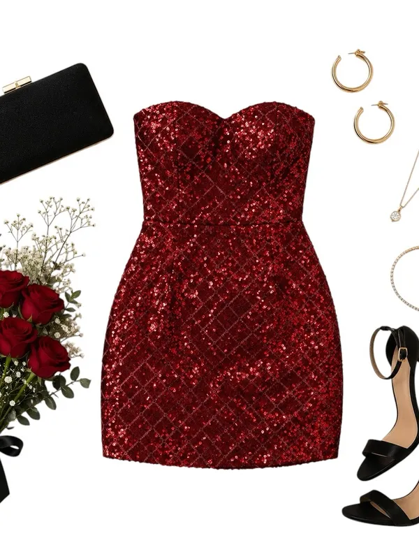 Emerald Sundae Red Sequin Strapless Bodycon Mini Dress XS Cocktail Party Holiday - Image 16