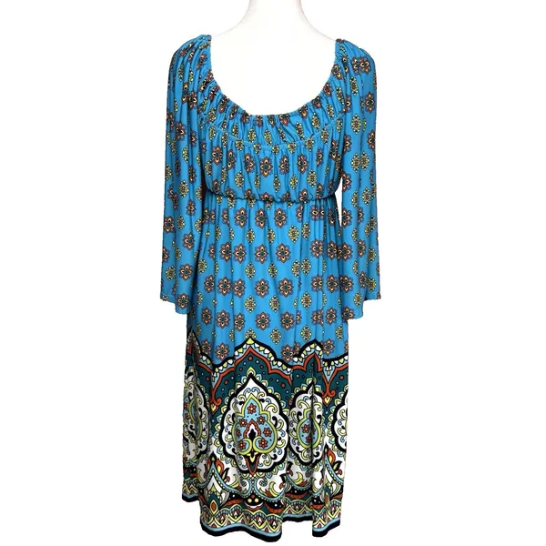 Muse Boston Proper Size 6 Empire Waist‎ Dress 3/4 Sleeves Boho Knit Colorful - Image 3