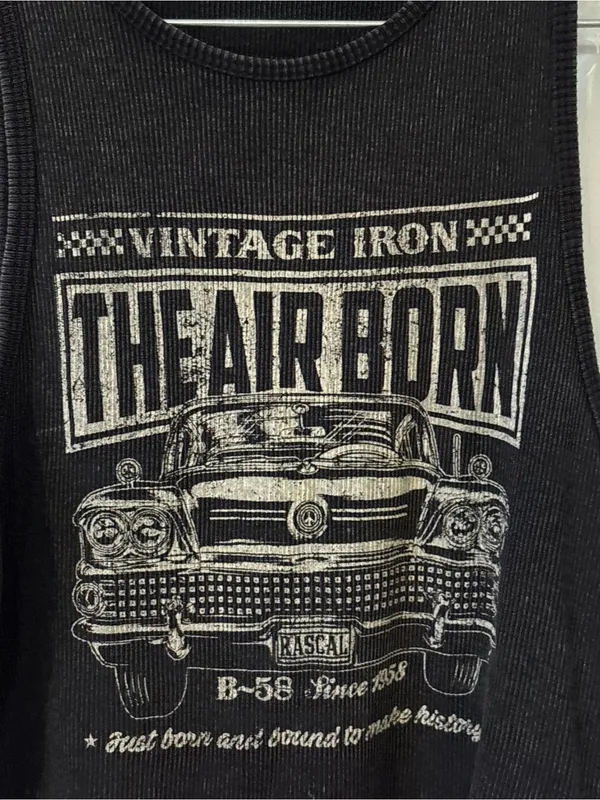 Garage Black Ribbed Vintage Car Graphic Crop Tank - Image 2