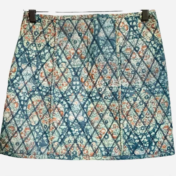 FREE PEOPLE Quilted Darla‎ Floral Print Blue Mini Skirt Patch Pockets Boho XS - Image 5