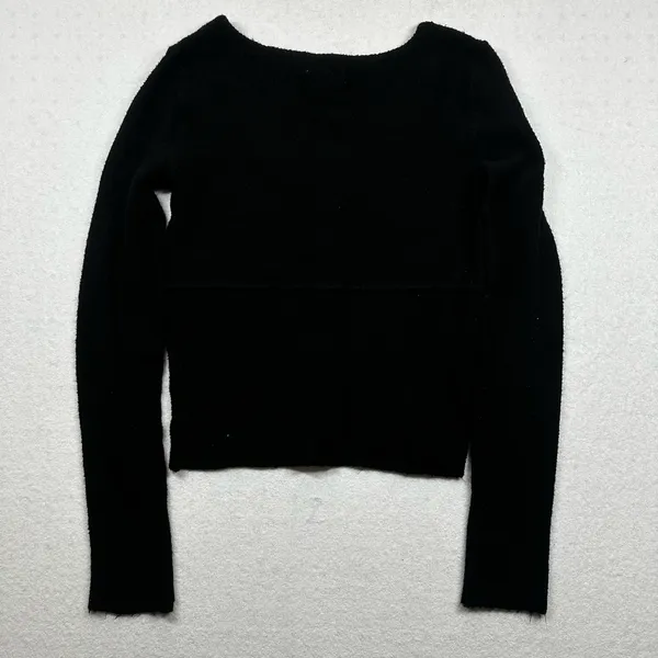 American Eagle Black Fuzzy Knit Cropped Henley Sweater Women’s Medium - Image 6