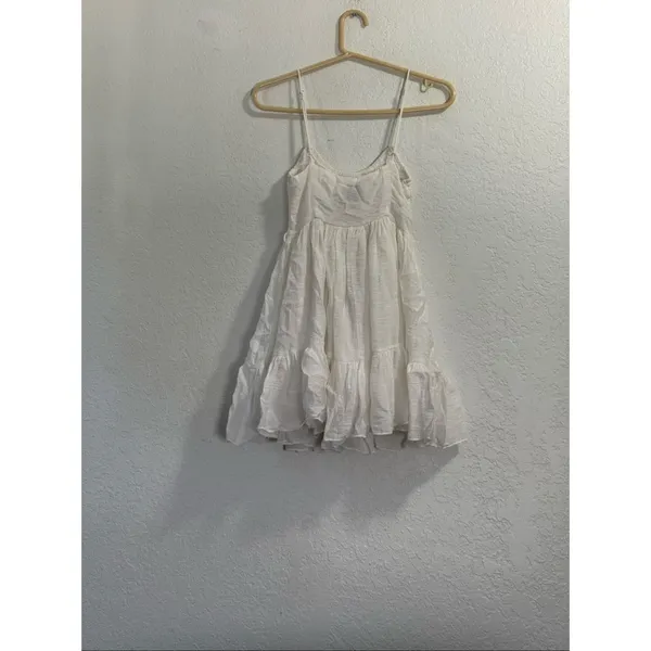 Hello Molly white Mini Dress Womens 2 smocked Ruffle Strappy - Image 2
