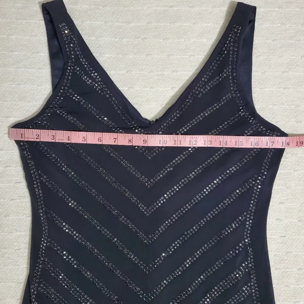 Carmen Marc Valvo Black and Silver Studded Bodycon Dress Size L‎ - Image 4
