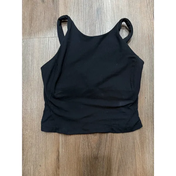 Lululemon Black Ribbed‎ Cropped Tank Top Size 2 Racerback Athleisure flaw - Image 3