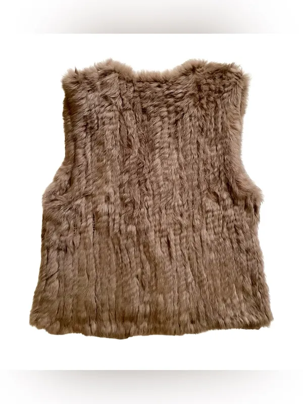 Tourance Genuine Real Rabbit Fur Vest Taupe Brown Soft Luxe Boho NEW - Image 6