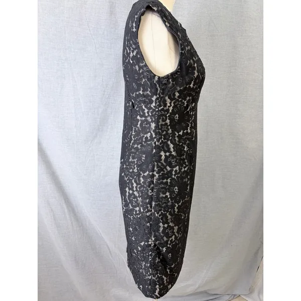 Calvin Klein Black Floral Lace Sheath Dress Boat Neck Sleeveless Size 6‎ - Image 8