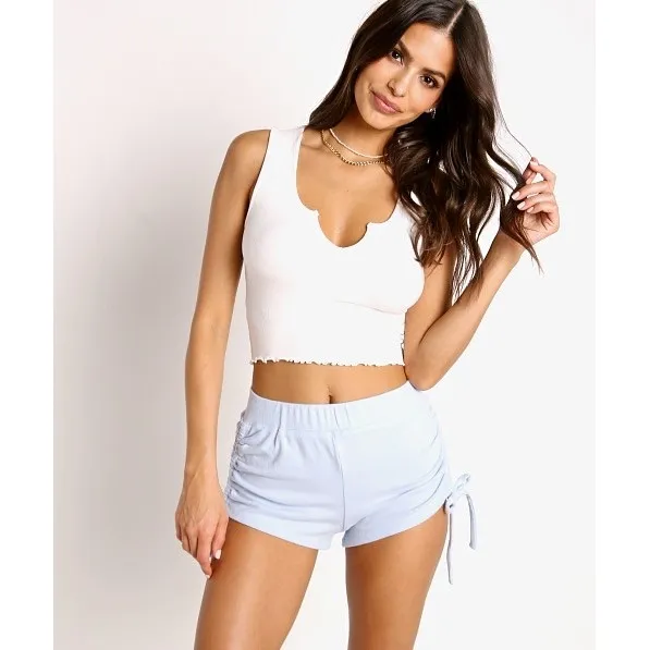 NIA The Brand Essential Hacci Tank White Ribbed Notched Crop‎ Top Large NWT - Image 2