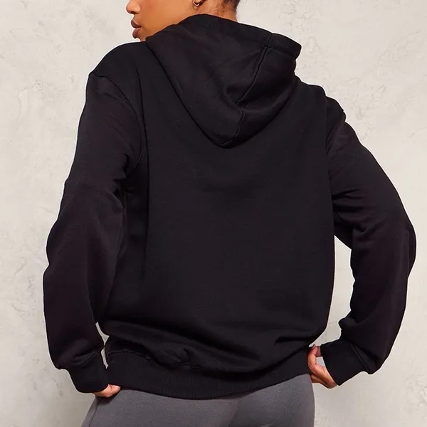 Pretty Little Thing Solid Black Relaxed Fit Hoodie Sweatshirt Size Small - Image 2