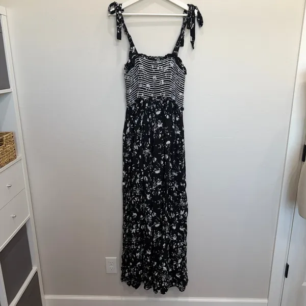 Free People M Black Floral Color My World Wide Leg Jumpsuit Anthropologie Boho - Image 7
