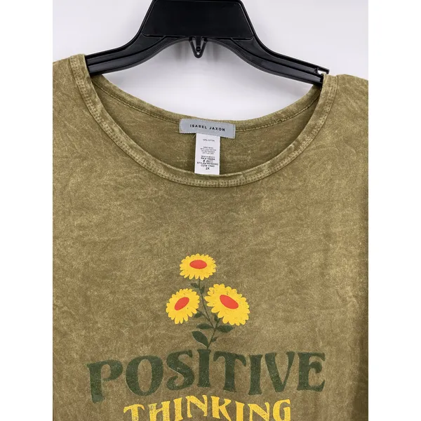 Isabel Jaxon Womens Positive Thinking Olive Round Neck T-Shirt Tee NEW 2X - Image 6