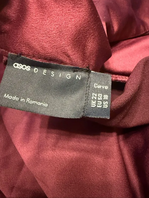 Asos Design Curve Burgundy Satin Mini Dress Tie Waist High Neck Womens Size 18 - Image 7