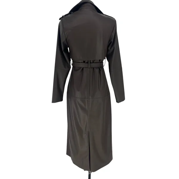 Wyld Blue Faux‎ Leather Trench Coat Dark Chocolate Size XS - Image 15