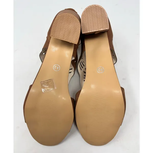 Roman Style Hollow Out‎ Peep Toe Square Heel Brown Sandals Size 43 = 10 - Image 6