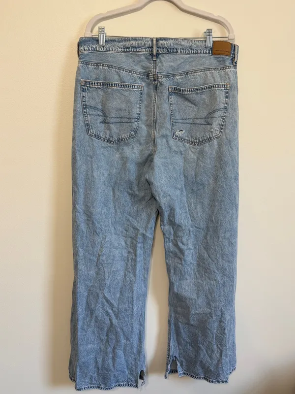 American Eagle Super High Rise Baggy Wide Leg Jeans Size 14 Regular Distressed - Image 6